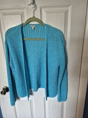 Talbots Open-Front Chunky Knit Cardigan - Turquoise